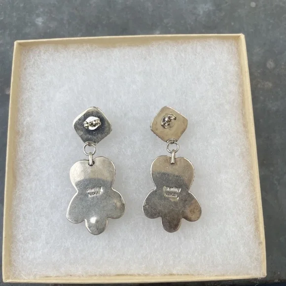 Sterling Nakai signed Navajo Heart Drop Earrings with turquoise and other gems - Picture 4 of 4